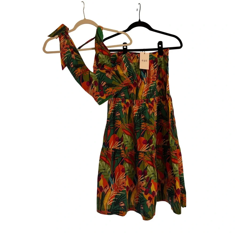 O.P.T NEW Tropical 2 piece Set Midi Skirt Halter Top Size XS